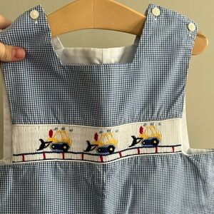 Boy 4T smocked truck onesie